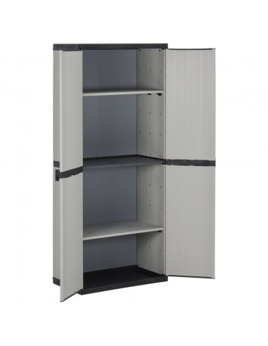 Armadietto da Giardino con 3 Ripiani Grigio e Nero 68x40x168 cm