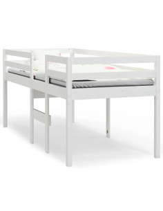 Letto a Soppalco Bianco 80x200 cm in Legno Massello di Pino 2