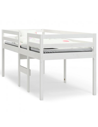Letto a Soppalco Bianco 80x200 cm in Legno Massello di Pino