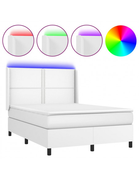 Giroletto Molle con Materasso e LED Bianco 140x200cm Similpelle