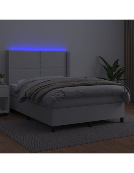 Giroletto Molle con Materasso e LED Bianco 140x200cm Similpelle