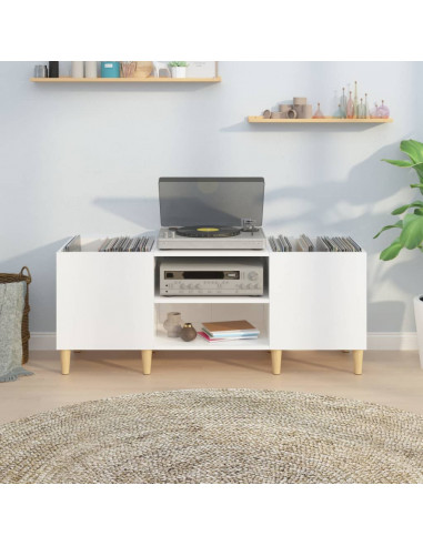 Mobile Porta Dischi Bianco Lucido 121x38x48cm Legno Multistrato