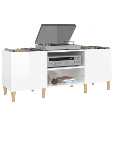 Mobile Porta Dischi Bianco Lucido 121x38x48cm Legno Multistrato