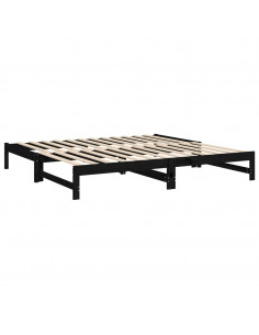 Dormeuse Estraibile Nera 2x(100x200) cm Legno Massello di Pino 2