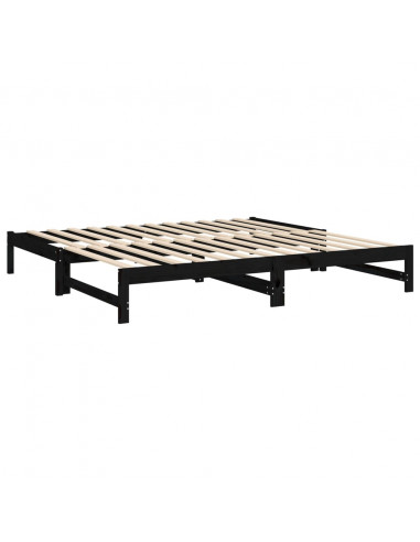 Dormeuse Estraibile Nera 2x(100x200) cm Legno Massello di Pino
