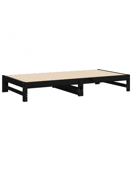 Dormeuse Estraibile Nera 2x(100x200) cm Legno Massello di Pino