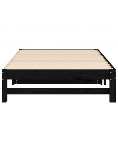 Dormeuse Estraibile Nera 2x(100x200) cm Legno Massello di Pino