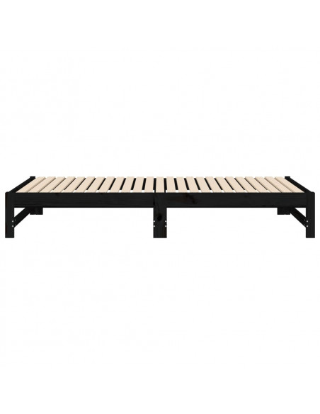 Dormeuse Estraibile Nera 2x(100x200) cm Legno Massello di Pino