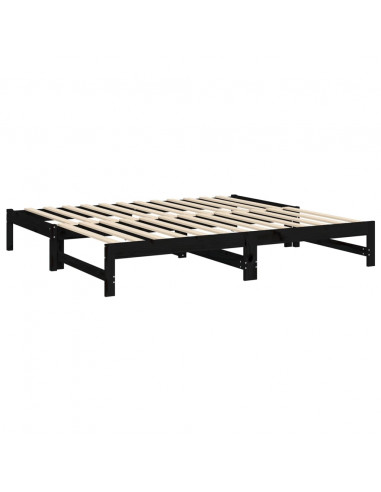 Dormeuse Estraibile Nera 2x(90x190) cm Legno Massello di Pino