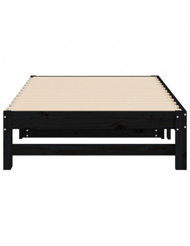 Dormeuse Estraibile Nera 2x(90x190) cm Legno Massello di Pino