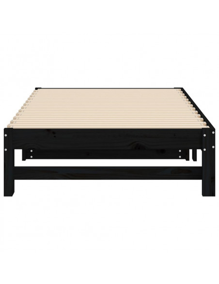 Dormeuse Estraibile Nera 2x(90x190) cm Legno Massello di Pino