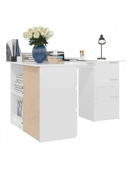 Scrivania Angolo Bianco Lucido 145x100x76 cm Legno Multistrato
