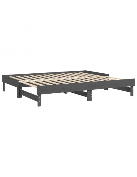 Dormeuse Estraibile Grigia 2x(80x200) cm Legno Massello di Pino