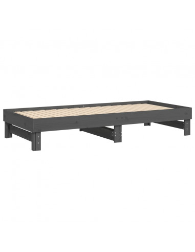 Dormeuse Estraibile Grigia 2x(80x200) cm Legno Massello di Pino