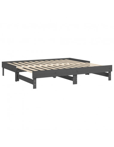 Dormeuse Estraibile Grigia 2x(90x190) cm Legno Massello di Pino