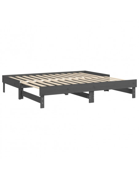 Dormeuse Estraibile Grigia 2x(90x190) cm Legno Massello di Pino