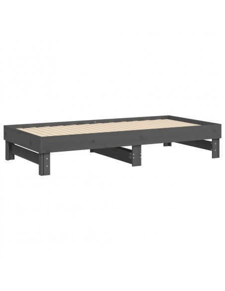 Dormeuse Estraibile Grigia 2x(90x190) cm Legno Massello di Pino