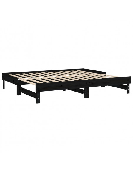 Dormeuse Estraibile Nera 2x(100x200) cm Legno Massello di Pino