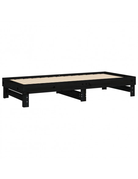 Dormeuse Estraibile Nera 2x(100x200) cm Legno Massello di Pino