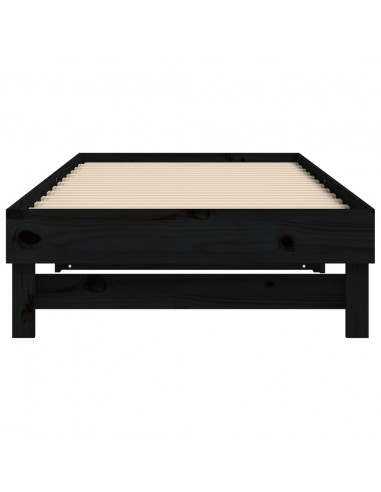 Dormeuse Estraibile Nera 2x(100x200) cm Legno Massello di Pino