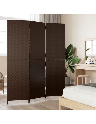 Divisorio per Ambienti a 3 Pannelli Marrone in Polyrattan