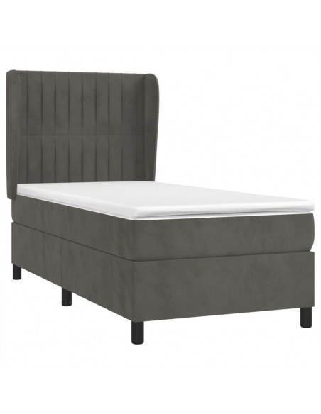 Giroletto a Molle con Materasso Grigio Scuro 90x190 cm Velluto