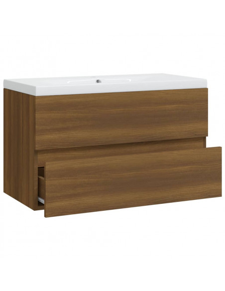 Mobile Bagno Lavabo Integrato Rovere Marrone Legno Multistrato