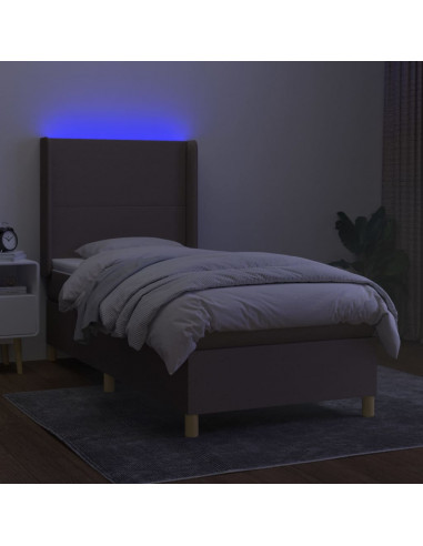 Letto a Molle con Materasso e LED Tortora 100x200cm in Tessuto