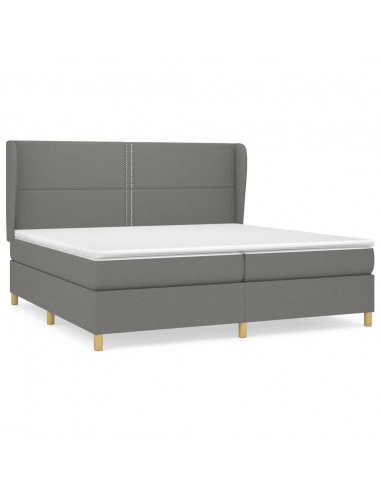 Giroletto a Molle con Materasso Grigio Scuro 200x200 cm Tessuto