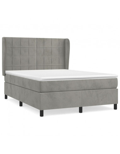 Giroletto a Molle con Materasso Grigio Chiaro 140x190cm Velluto