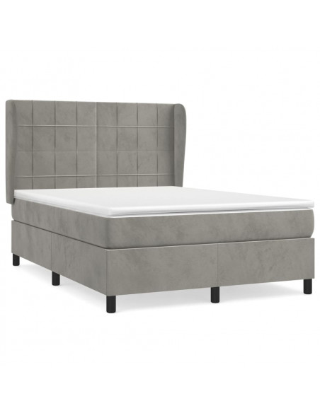 Giroletto a Molle con Materasso Grigio Chiaro 140x200cm Velluto