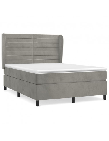 Giroletto a Molle con Materasso Grigio Chiaro 140x190cm Velluto