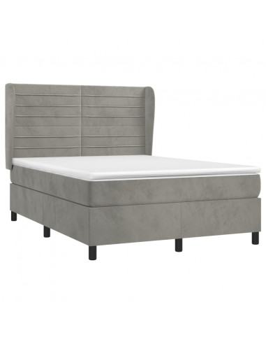 Giroletto a Molle con Materasso Grigio Chiaro 140x190cm Velluto