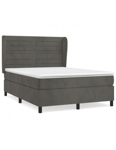 Giroletto a Molle con Materasso Grigio Scuro 140x190 cm Velluto