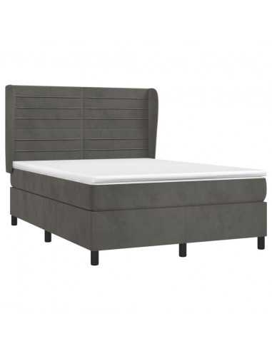 Giroletto a Molle con Materasso Grigio Scuro 140x190 cm Velluto