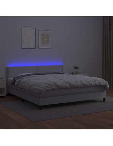 Giroletto Molle con Materasso e LED Bianco 160x200cm Similpelle