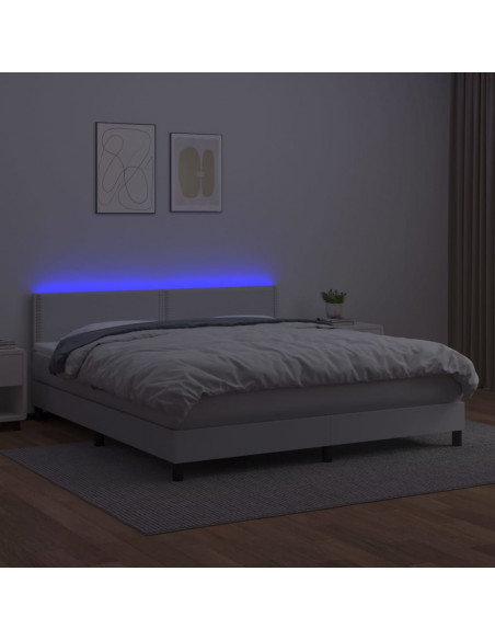 Giroletto Molle con Materasso e LED Bianco 160x200cm Similpelle