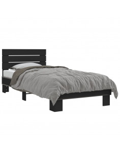 Giroletto Nero 90x200 cm in Legno Multistrato e Metallo 2