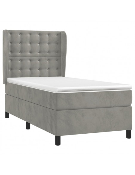 Giroletto a Molle con Materasso Grigio Chiaro 100x200cm Velluto