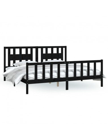 Giroletto con Testiera Nero Legno Massello di Pino 200x200 cm