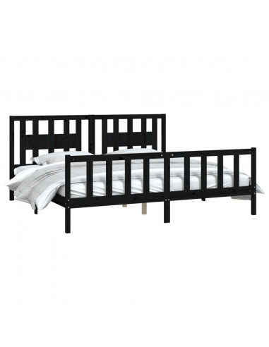 Giroletto con Testiera Nero Legno Massello di Pino 200x200 cm