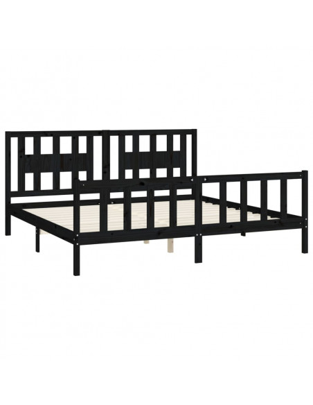 Giroletto con Testiera Nero Legno Massello di Pino 200x200 cm