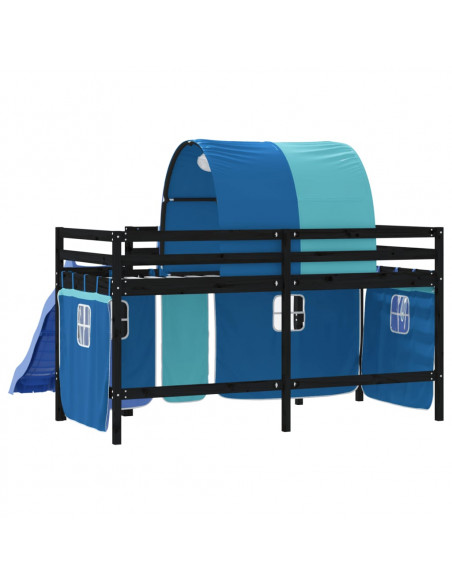 Letto a Soppalco con Tunnel Bambini Blu 90x190cm Massello Pino