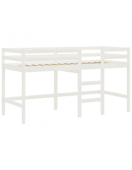Letto a Soppalco con Tende Bambini Blu 80x200 cm Massello Pino