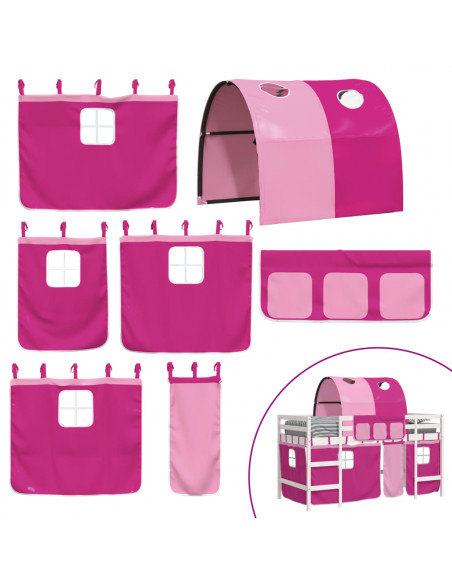 Letto a Soppalco con Tunnel Bambini Rosa 90x190cm Massello Pino
