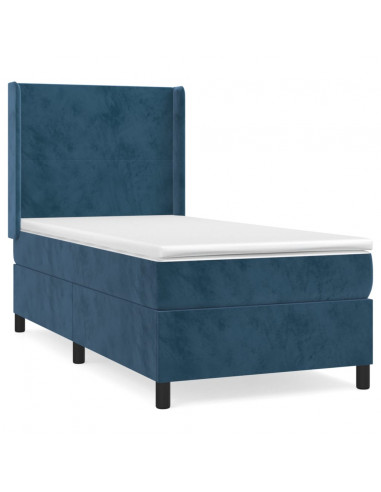 Giroletto a Molle con Materasso Blu Scuro 90x190 cm in Velluto