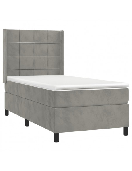 Giroletto a Molle con Materasso Grigio Chiaro 90x190 cm Velluto