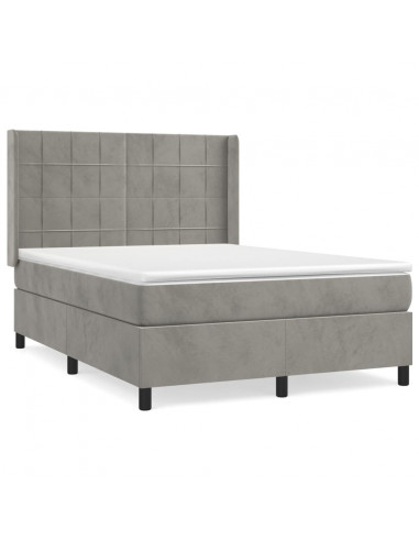 Giroletto a Molle con Materasso Grigio Chiaro 140x190cm Velluto