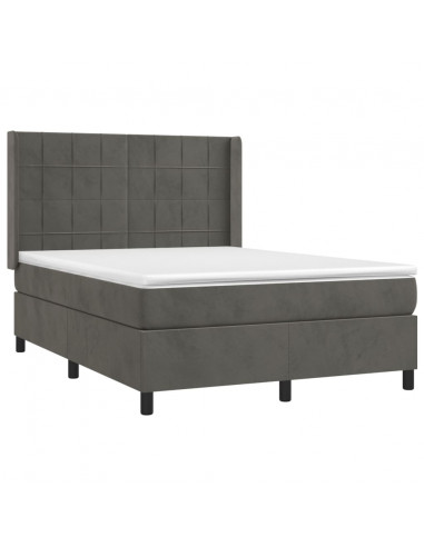 Giroletto a Molle con Materasso Grigio Scuro 140x190 cm Velluto