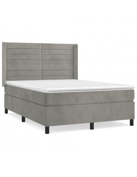 Giroletto a Molle con Materasso Grigio Chiaro 140x190cm Velluto